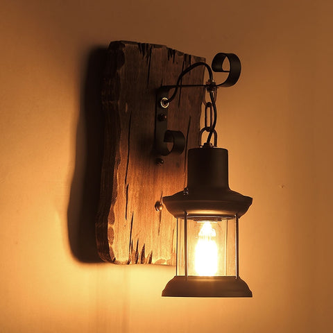 Lampada da parete vintage in legno color vecchio albero secco, caffetteria, bar, loft