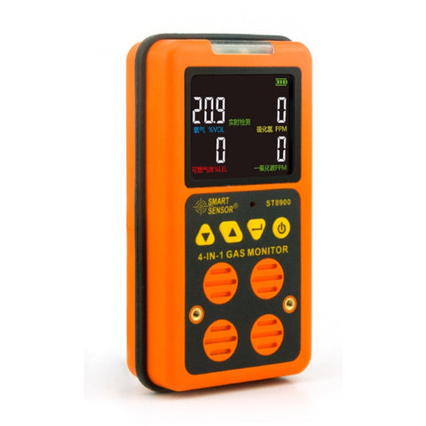 ST8900 4 in 1 Gas tossico CO Rilevatore di monossido di carbonio Solfuro di idrogeno H2S Ossigeno Test gas combustibile Display Monitor LCD, Allarme vibrazione luce sonora