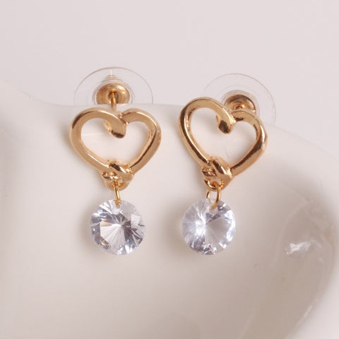 2 orecchini da donna con design a cuore in cristallo, moda elegante