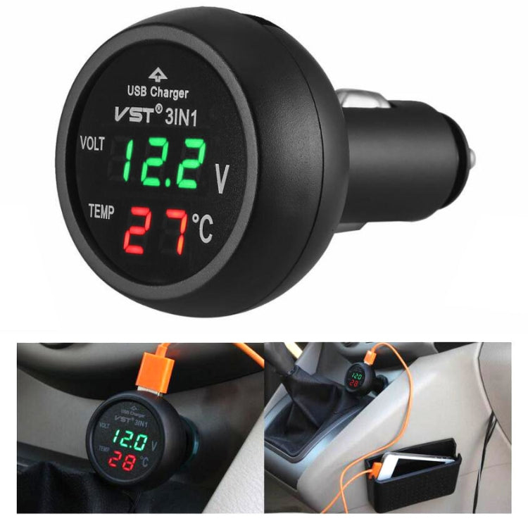 3-in-1 Car USB Charger with Voltage Display and Monitoring