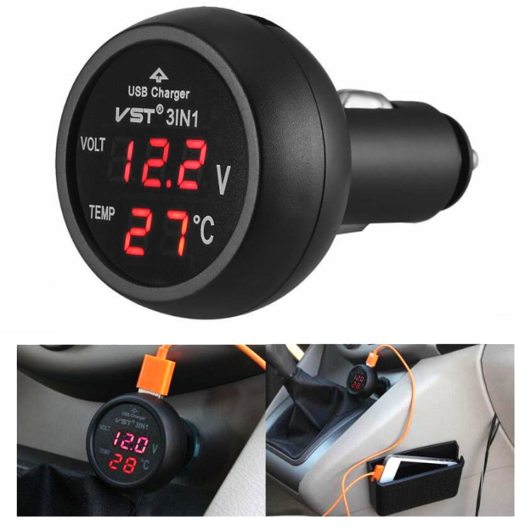 3-in-1 Car USB Charger with Voltage Display and Monitoring