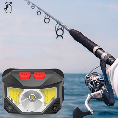 T09-COB LED abbagliante faro illuminazione esterna sensore di ricarica USB luce rossa corsa notturna mini faro da pesca, T09-COB