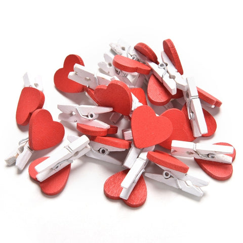 50 mini fermagli per cartoline artigianali con mollette per carta fotografica in legno con mini cuore rosso amore, Postcard Clips