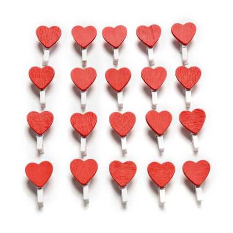 50 mini fermagli per cartoline artigianali con mollette per carta fotografica in legno con mini cuore rosso amore, Postcard Clips