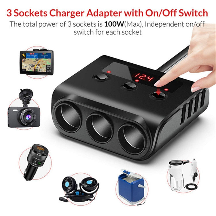 100W Car Cigarette Lighter with 4 USB Ports and Voltage