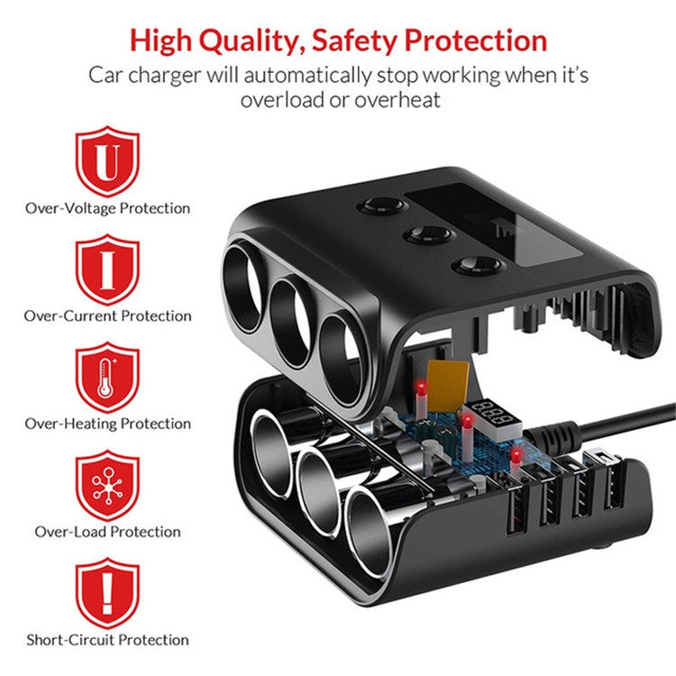 100W Car Cigarette Lighter with 4 USB Ports and Voltage