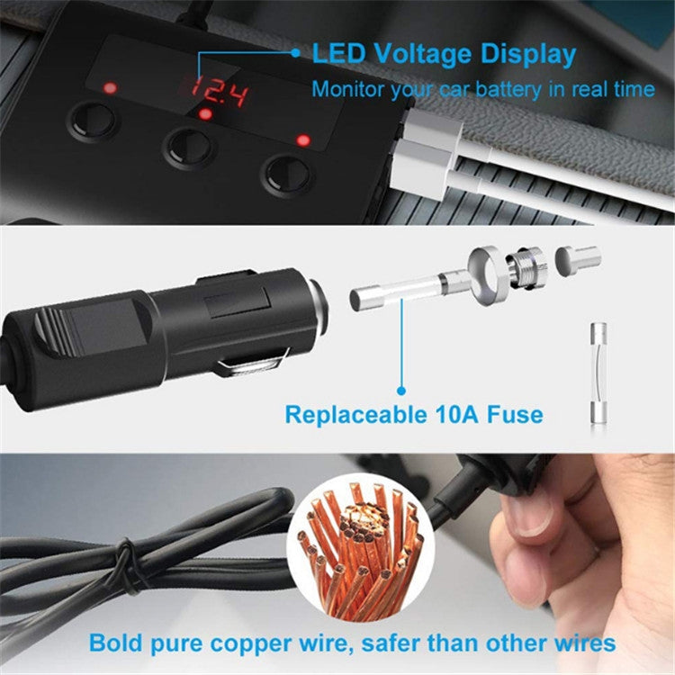 100W Car Cigarette Lighter with 4 USB Ports and Voltage