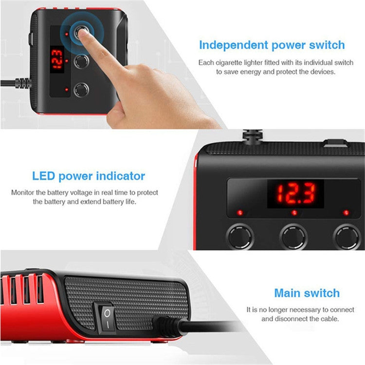 100W Car Cigarette Lighter with 4 USB Ports and Voltage