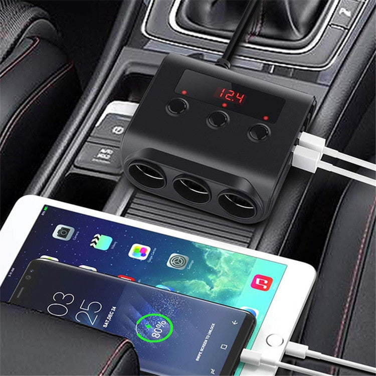 100W Car Cigarette Lighter with 4 USB Ports and Voltage