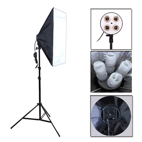 Kit Softbox per studio fotografico (portalampada a quattro prese + Softbox per illuminazione flash 50 X 70 cm + supporto luce da 2 m)
