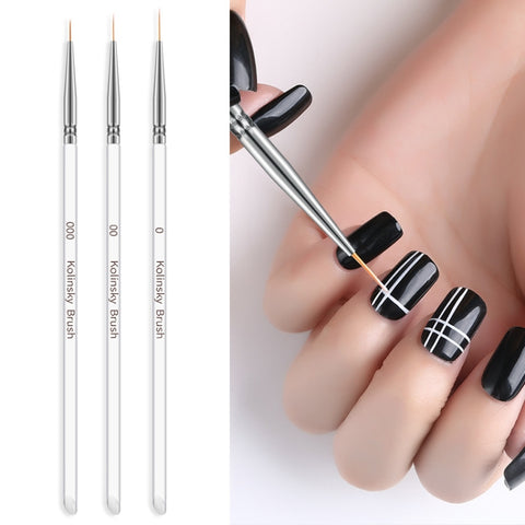 3 pennelli per nail art, cristalli acrilici, con rivestimento sottile, penna da disegno, strisce per pittura, strumenti per manicure con fiori - Novalix Store