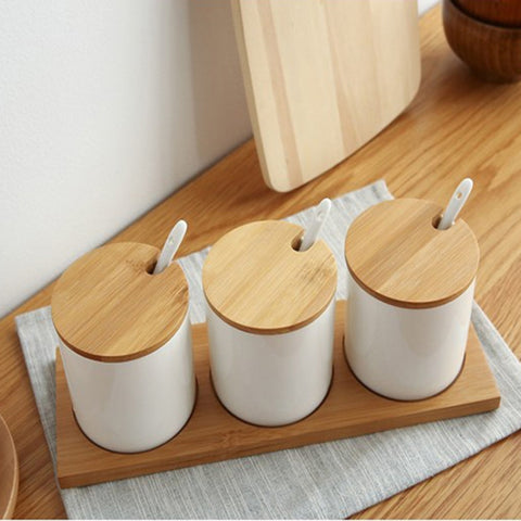 2 ensembles Vita semplice Ceramica creativa Contenitori per alimenti da cucina Organisateur Barattoli per spezie Zuccheriera Scatola per condimenti Bottiglie da cucina, Céramique (2 ensembles)