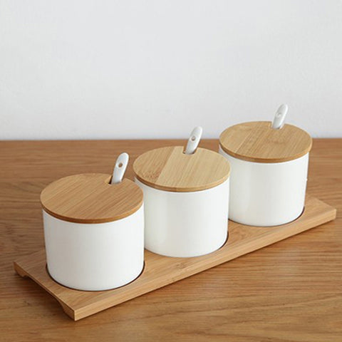 2 ensembles Vita semplice Ceramica creativa Contenitori per alimenti da cucina Organisateur Barattoli per spezie Zuccheriera Scatola per condimenti Bottiglie da cucina, Céramique (2 ensembles)