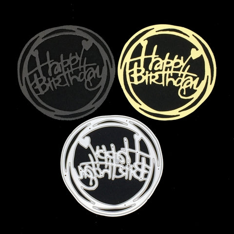 Stampo rotondo per coltello di buon compleanno, clip fai da te, album, biglietti d'auguri, creazione di stencil, Round Happy Birthday Shape