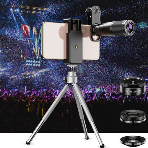 APEXEL APL-22X105 Téléobjectif 22X en métal 4 en 1 + Fisheye + Grandangolo + Macro Starlight Polarizzazione Set de lentilles esternes universali pour téléphone cellulaire