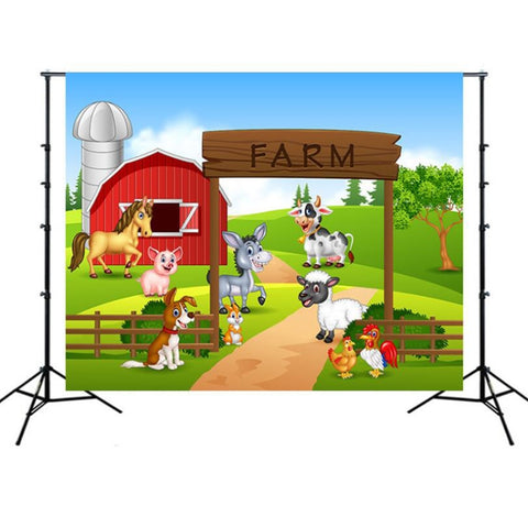 Panno di sfondo per fotografia a tema compleanno per bambini da fattoria di animali da 2,1 x 1,5 m, Animal Farm