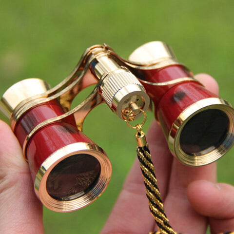 Télescope a specchio regalo classico rosso con cintura in metallo 3X25 placcato in oro, vin rouge avec chaîne