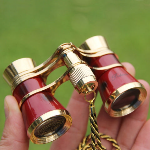 Télescope a specchio regalo classico rosso con cintura in metallo 3X25 placcato in oro, vin rouge avec chaîne