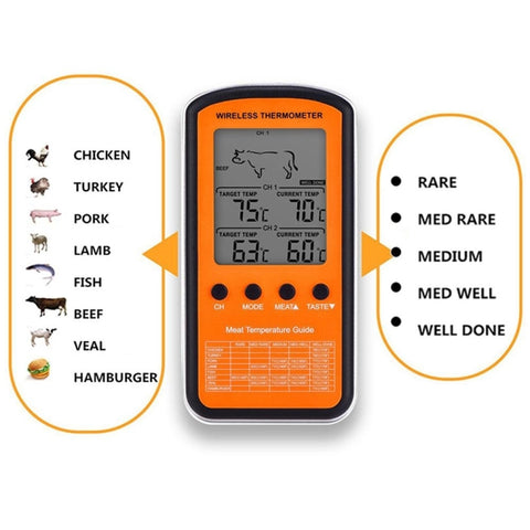 Termometro per barbecue remoto wireless Termometro per forno a doppia sonda digitale per cottura di carne, DTH-106