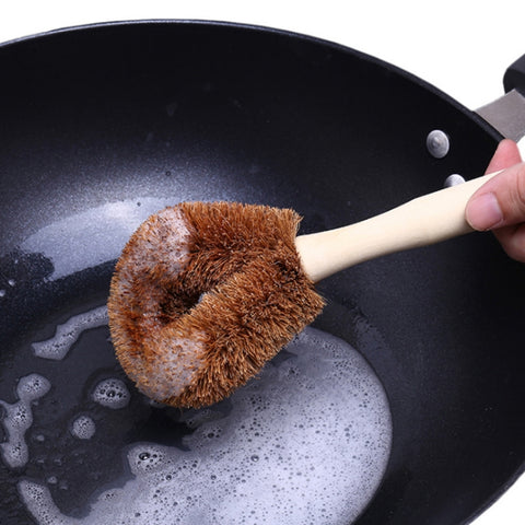 10 pièces d'huile antiaderente de palma da cocco naturale, manico longo, spazzola per pulizia, instrumento per la pulizia della cucina, Coconut Palm Brush