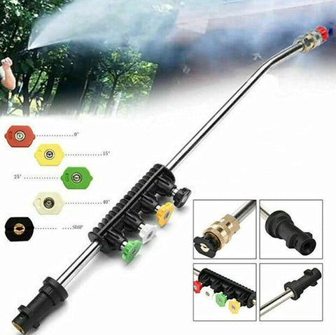 Pistola ad acqua per lavaggio auto ad alta pressione Interfaccia a spina rapida 1/4 Asta di prolunga a gomito in acciaio inossidabile con ugello a cinque colori a forma di ventaglio, High Pressure Spray Gun Kit