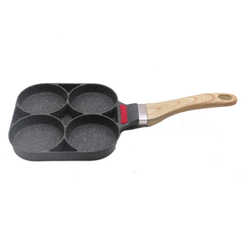 Artefatto per la colazione in pentola con gnocchi di uova a fondo piatto antiaderente a quattro fori in pietra Maifan fatta in casa da 20 cm, Flat-bottom Pot