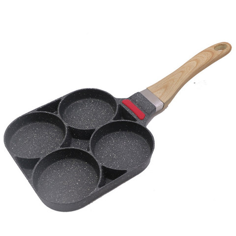 Artefatto per la colazione in pentola con gnocchi di uova a fondo piatto antiaderente a quattro fori in pietra Maifan fatta in casa da 20 cm, Flat-bottom Pot