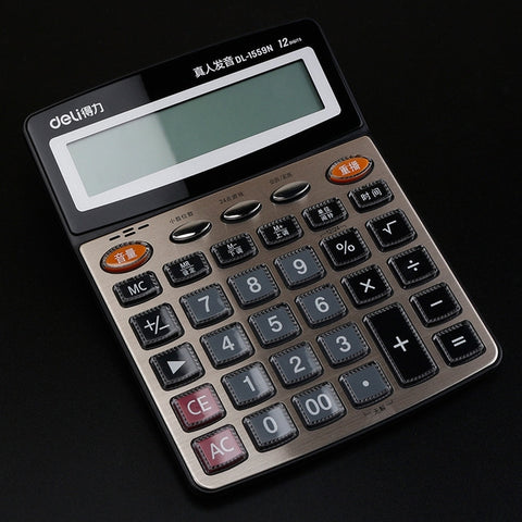 Deli 1559N Calcolatrice vocale dal vivo Calcolatrice finanziaria multifunzionale per ufficio a 12 bit, 1559N