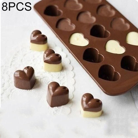 8 tampons en silicone en forme d'amour avec 15 griffes pour torta al cioccolato, vassoio per ghiaccio, Love Shape (Marron)