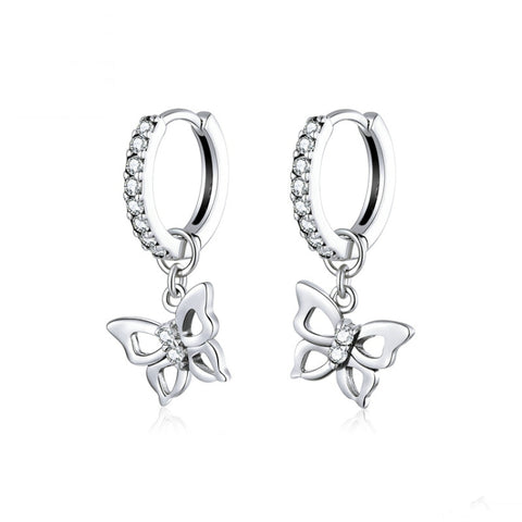 Orecchini in argento sterling S925 con farfalla Orecchini con zirconi cavi, SCE833