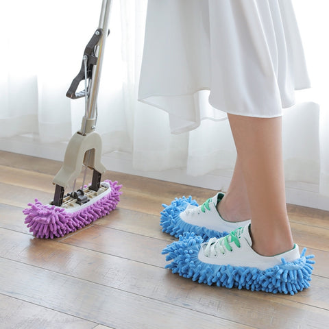 12 pezzi Copriscarpe in ciniglia per pulizia pigra Pavimento pulito Mop rimovibile e lavabile Colore casuale, Floor Mop