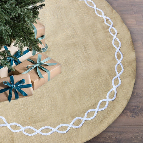 Decorazioni natalizie Gonna per albero in stoffa di iuta Decorazione inferiore per albero Grembiule per albero di Natale, Jute Cloth Tree Skirt