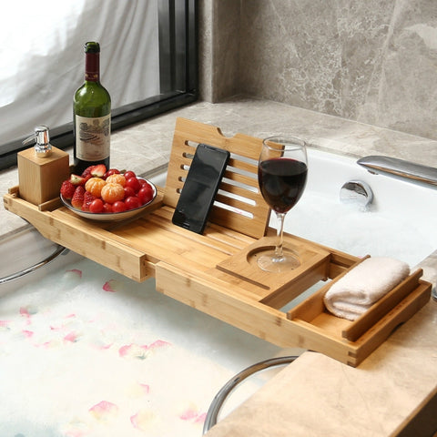 Cremagliera per vasca da bagno in bambù per piedi Cremagliera per vasca da bagno retrattile per bagno multifunzionale, Retractable Bath Rack