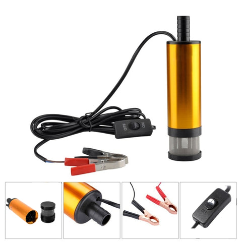 Pompe sommergibile elettrica par auto 12V Pompe sommergibile pour le transfert d'huile d'eau combustible diesel avec interrupteur marche/arrêt, 12V 38mm Version filtre intégré