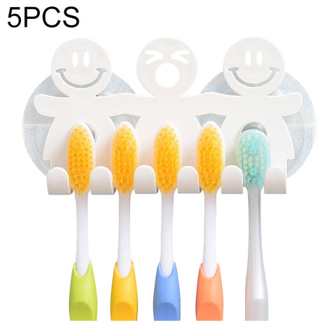5 pezzi portaspazzolino da appendere a ventosa con faccina carina, portadenti in plastica per piccole persone, Cute Smiley Suction Toothbrush Holder
