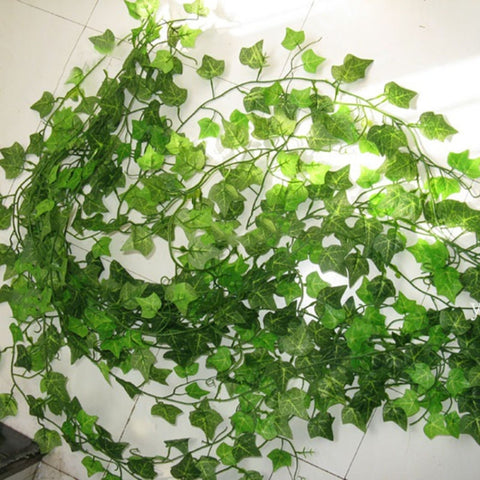 12 PZ 2.4M Edera artificiale Foglia verde Ghirlanda Piante Vite Finto Decorazioni per la casa Stringa di plastica in rattan, Ivy Green Leaf