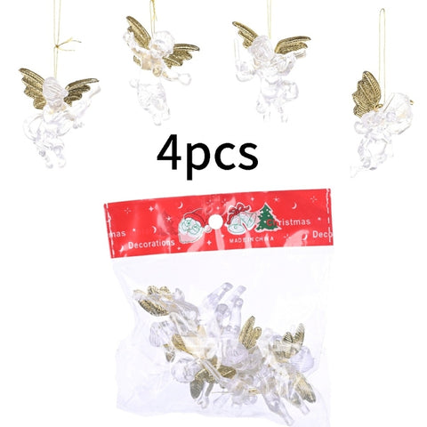 10 sacchetti di decorazioni natalizie con ciondolo angelo trasparente, ornamenti per l'albero di Natale, 4pcs/bag