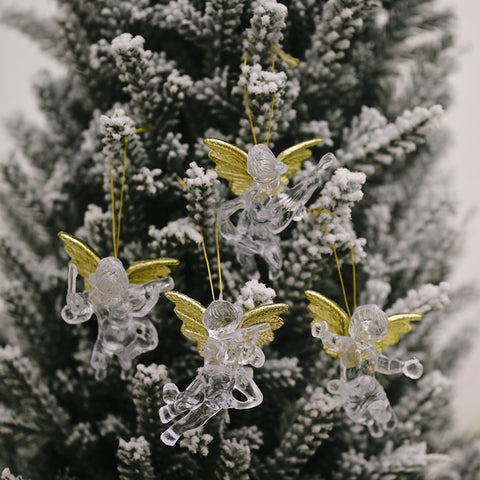 10 sacchetti di decorazioni natalizie con ciondolo angelo trasparente, ornamenti per l'albero di Natale, 4pcs/bag