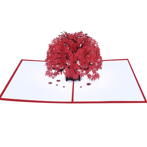 Biglietto d'auguri tridimensionale per albero di acero Biglietto d'auguri di compleanno Biglietto 3D con foglia d'acero rossa, Maple Tree Greeting Card