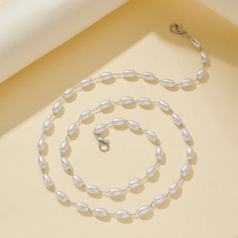 Collana con cordino anti-smarrimento per maschera da 2 pezzi. Catena per occhiali con maschera di perle semplice a forma ovale, Oval-Shaped Pearl  Chain