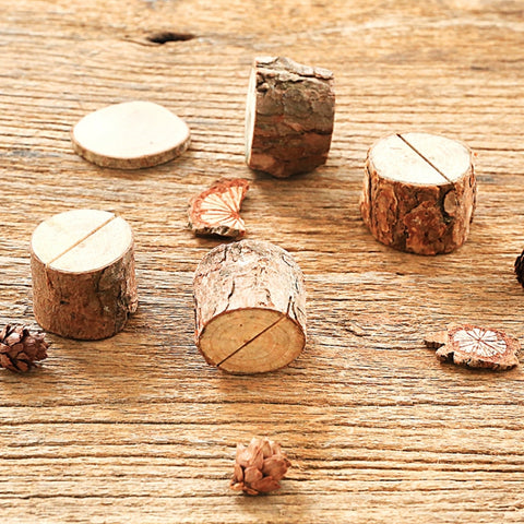 Portacarte a forma di ceppo di legno per ricevimento di nozze, portacarte, numero, nome, tabella, menu, immagine, portacarte con clip per foto, Stump Shape Photo Clip