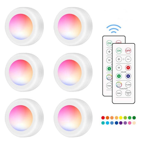 6 pezzi / set 16 colori RGB LED luce notturna stroboscopica atmosfera Pat Light telecomando luce per armadio con 2 telecomandi