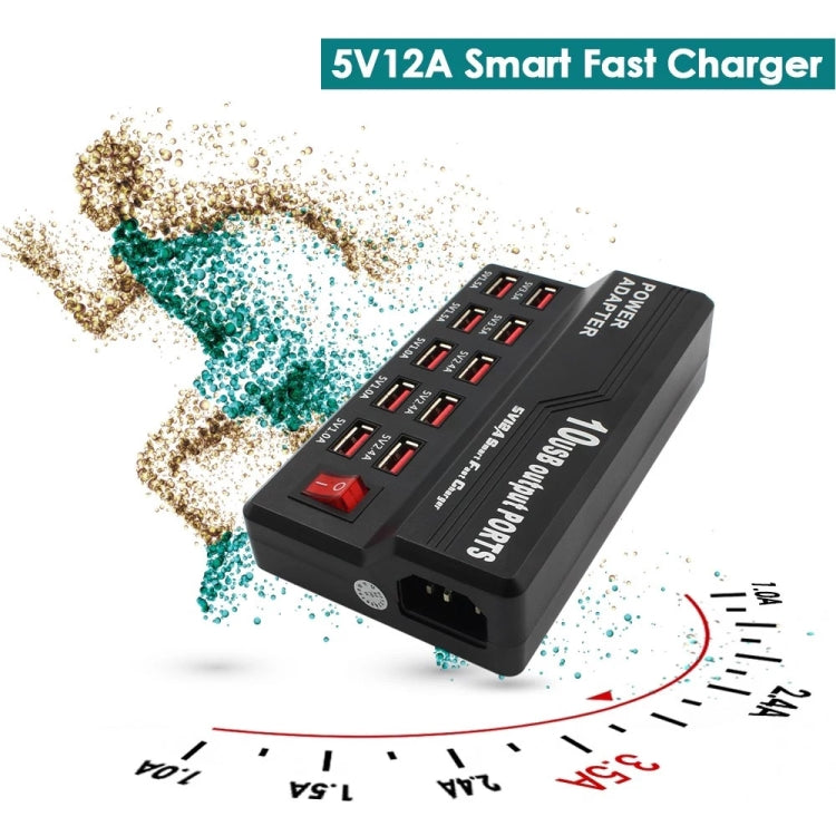 Smart Fast Charge USB Charger with 10 Ports - US Plug