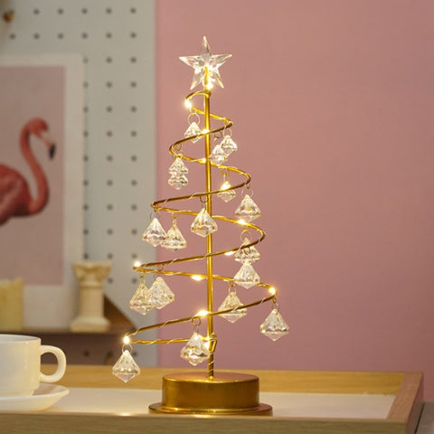 Lampada da tavolo piccola a LED in ferro battuto con luce notturna in cristallo, per albero di Natale, decorazione della stanza