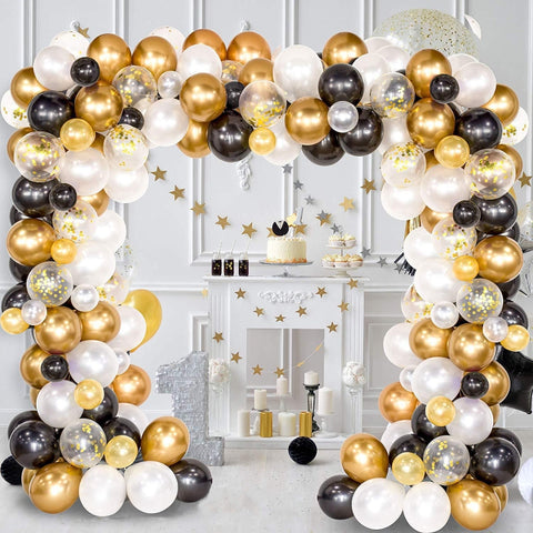 Ensemble classique de palloncini en treillis or noir Ensemble de décorations pour la section avec catene di palloncini pour la fête de compleanno, Ensemble de ballons en latex classique noir or