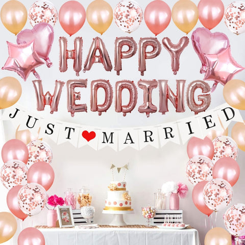 Set di decorazioni per matrimoni Decorazione per palloncini con lettere in oro rosa da 16 pollici per matrimonio felice, Wedding Decoration Set