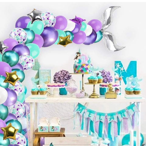 Set di palloncini coriandoli a pezzi quadrati dorati Set di decorazioni per palloncini per feste a sirena a tema oceano, Balloon Decoration Set
