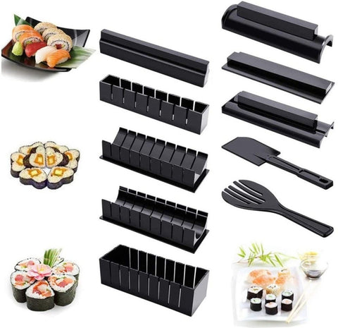 Tampon pour sushi 11 en 1 avec coltello pour sushi Tampon pour palette de riz Ensemble de rotolis à sushi créatifs pour la maison fai-da-te, Sushi Roll Set