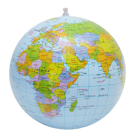 Globo gonfiabile da 30 cm Mondo Terra Oceano Mappa Palla Geografia Apprendimento Pallone da spiaggia educativo Giocattolo per bambini Decorazione per ufficio a casa, Inflatable Globe Map Ball