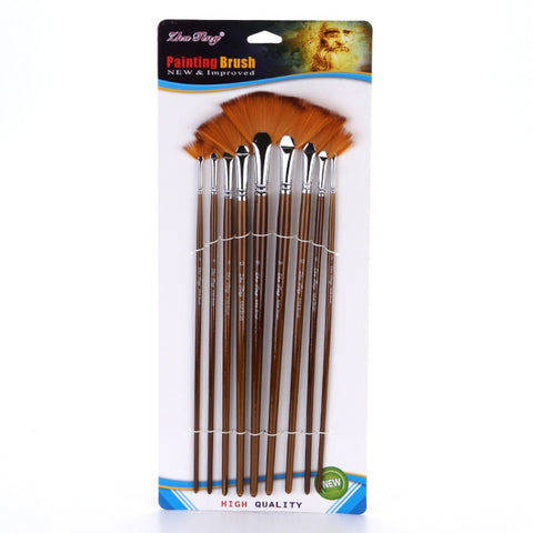 ZHU TING 9 Pz/set Palo di Legno A Forma di Ventaglio Nylon Capelli Pennello Gouache Acquerello Acrilico Pittura A Olio Coda di Pesce, Watercolor Oil Painting
